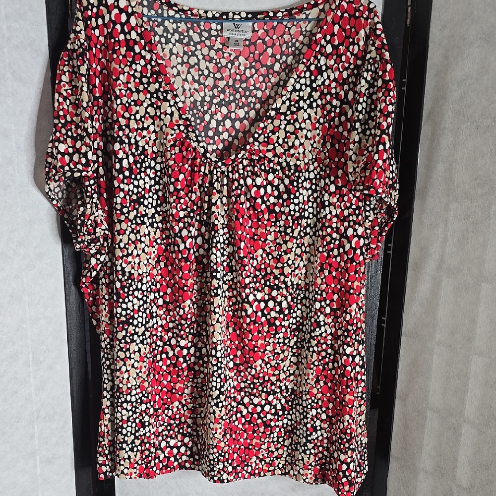 Women's Red and Black Polka Dot Top
